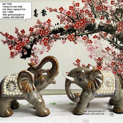 Cặp tượng voi tài lộc men chảy